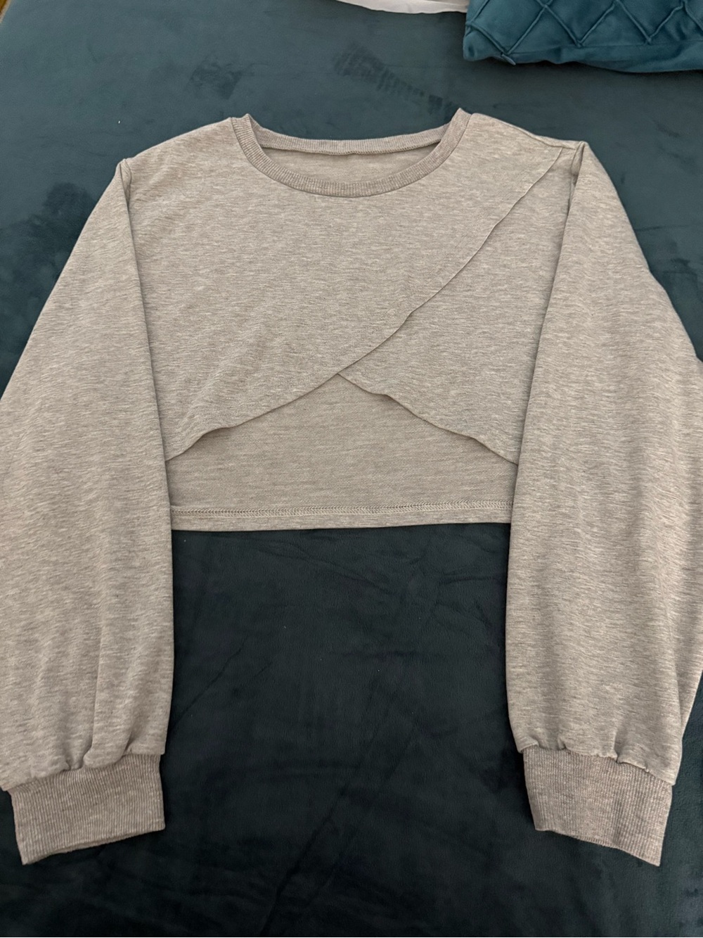 SHEIN Grey Layered Cropped Sweatshirt